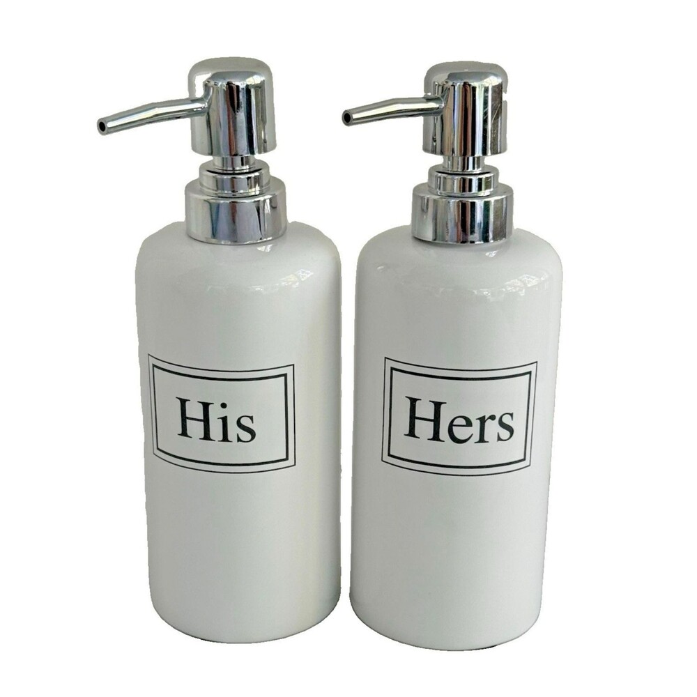 His and Hers Ceramic Pump Soap Lotion Dispenser Wedding Gift Shower White Black